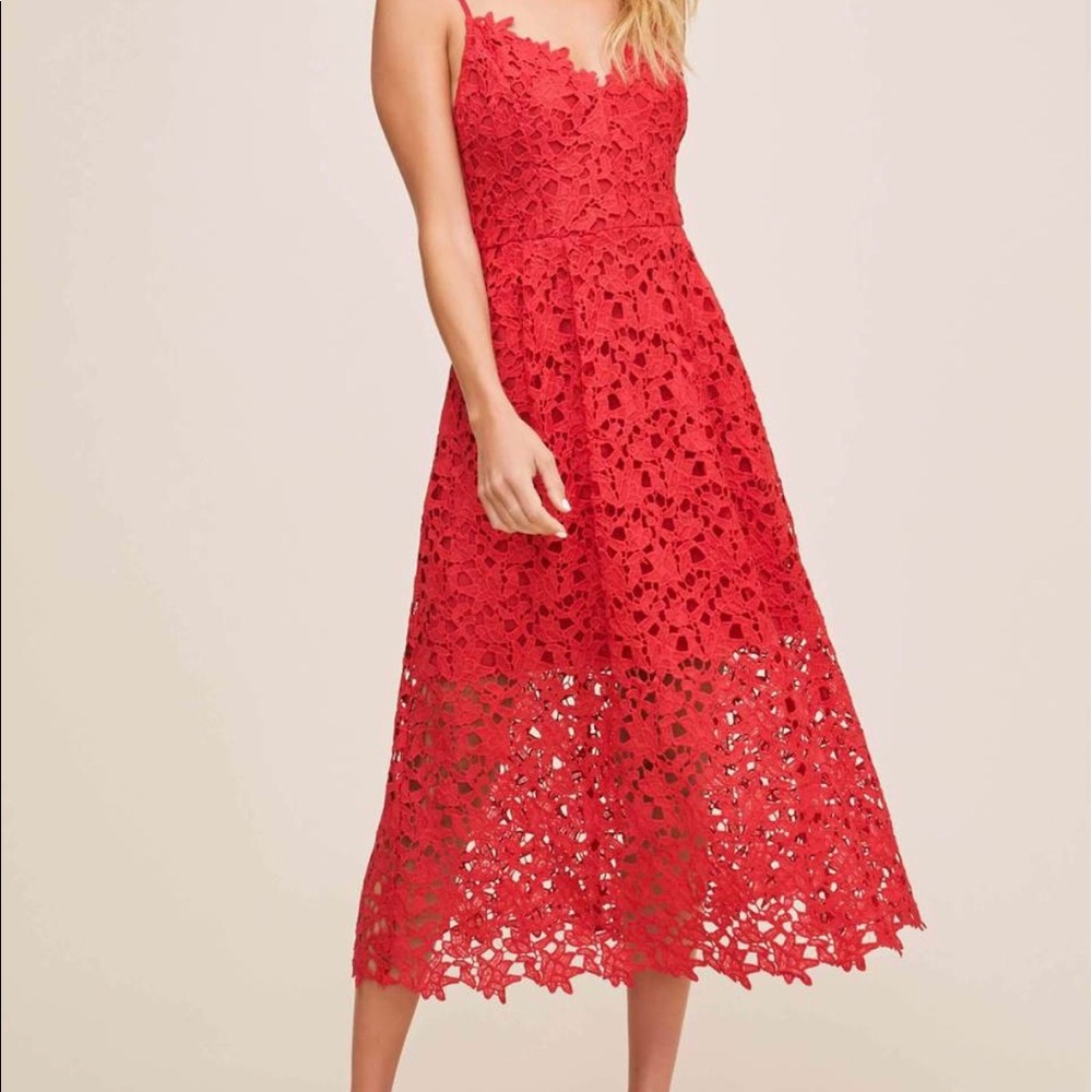 ASTR Red Lace Midi Dress